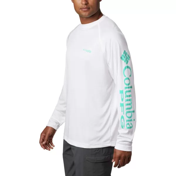 imageColumbia Mens Terminal Tackle Long Sleeve Shirt Wicking MaterialWhiteBright Aqua Logo