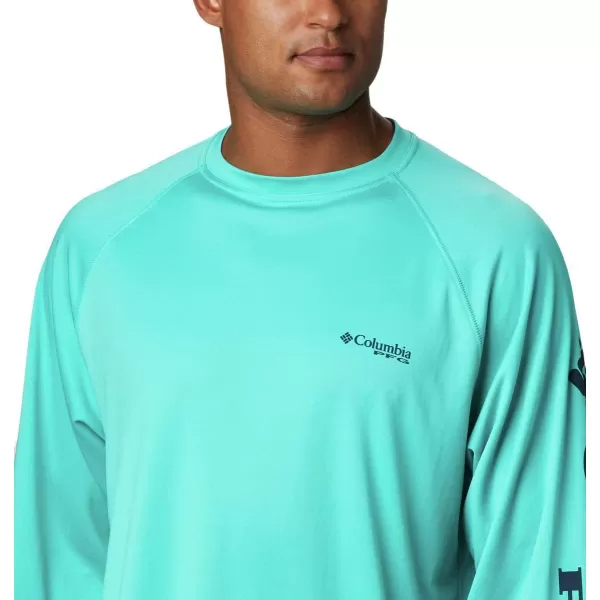 imageColumbia Mens Terminal Tackle Long Sleeve ShirtBright AquaCollegiate Navy Logo