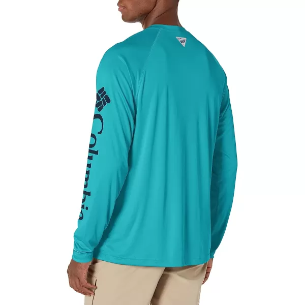 imageColumbia Mens Terminal Tackle Long Sleeve ShirtBright AquaCollegiate Navy Logo