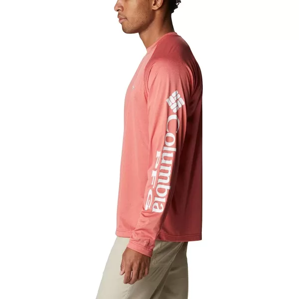 imageColumbia Mens Terminal Tackle Long Sleeve ShirtRed Hibiscus HeatherWhite Logo