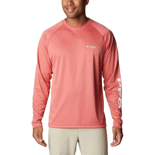 imageColumbia Mens Terminal Tackle Long Sleeve ShirtRed Hibiscus HeatherWhite Logo