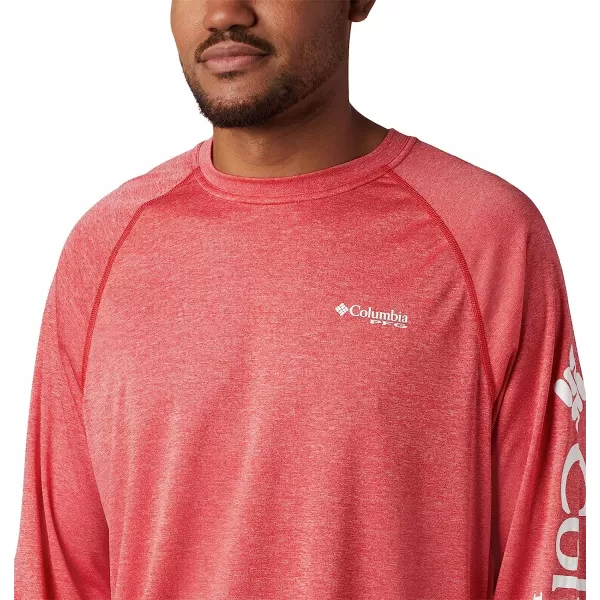 imageColumbia Mens Terminal Tackle Long Sleeve ShirtRed Spark HeatherWhite Logo