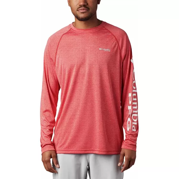 imageColumbia Mens Terminal Tackle Long Sleeve ShirtRed Spark HeatherWhite Logo