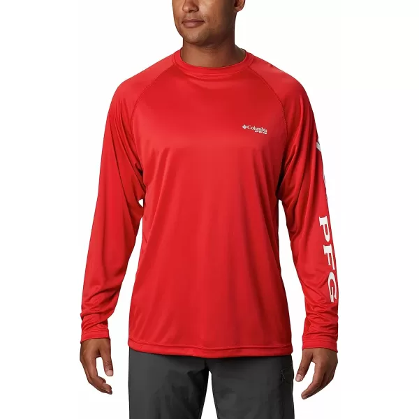 imageColumbia Mens Terminal Tackle Long Sleeve ShirtRed SparkWhite Logo