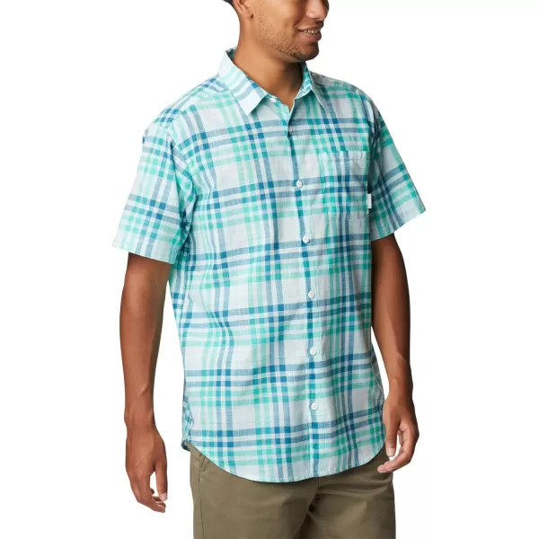 imageColumbia Mens Under Exposure Yarn Dye Short Sleeve ShirtElectric Turquoise Madras Gingham