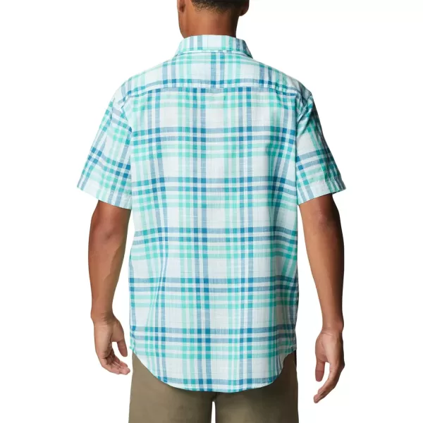 imageColumbia Mens Under Exposure Yarn Dye Short Sleeve ShirtElectric Turquoise Madras Gingham