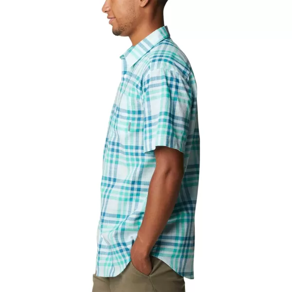 imageColumbia Mens Under Exposure Yarn Dye Short Sleeve ShirtElectric Turquoise Madras Gingham