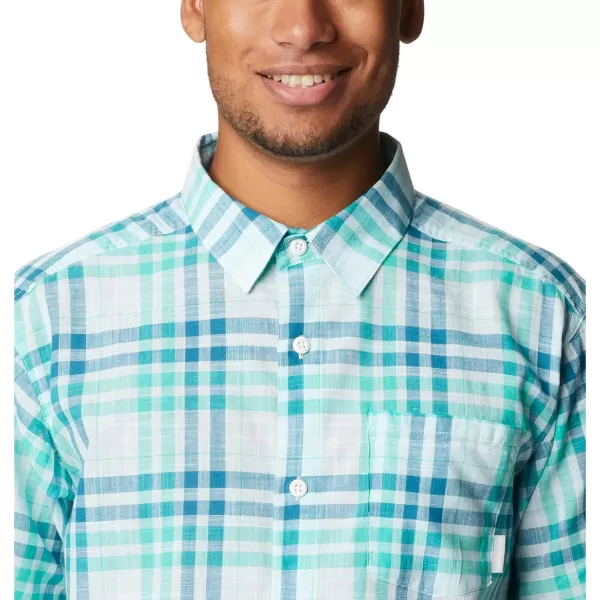 imageColumbia Mens Under Exposure Yarn Dye Short Sleeve ShirtElectric Turquoise Madras Gingham