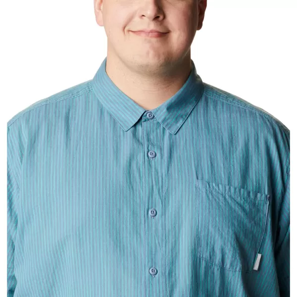 imageColumbia Mens Under Exposure Yarn Dye Short Sleeve ShirtElectric Turquoise Oxford Stripe