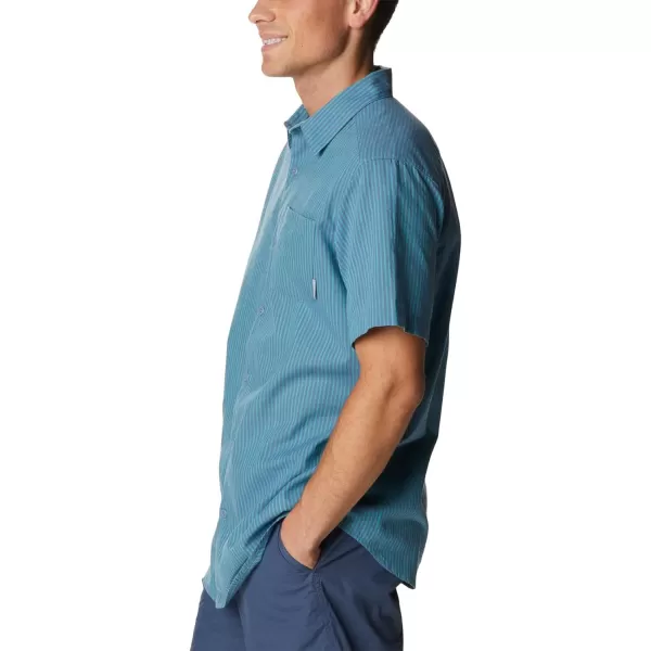 imageColumbia Mens Under Exposure Yarn Dye Short Sleeve ShirtElectric Turquoise Oxford Stripe