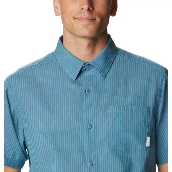 imageColumbia Mens Under Exposure Yarn Dye Short Sleeve ShirtElectric Turquoise Oxford Stripe