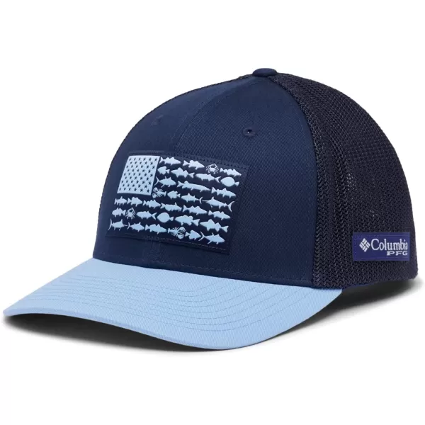 imageColumbia PFG Mesh Canada Fish Flag StretchFit HatCollegiate NavyAgate BlueMid Atlantic Flag