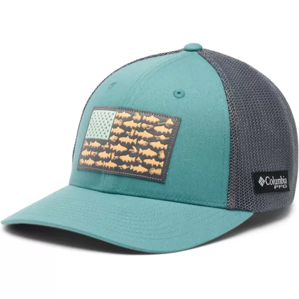 imageColumbia PFG Mesh Canada Fish Flag StretchFit HatTranquil Teal  City Grey  Trout Flag