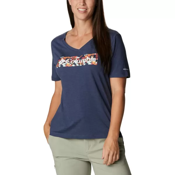 imageColumbia Womens Bluebird Day Relaxed V NeckNocturnal HeatherTyphoon Blooms Framed