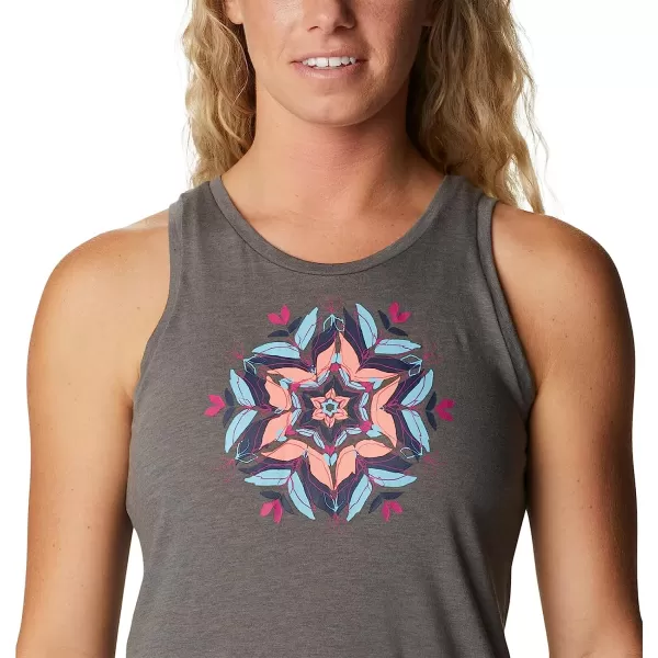 imageColumbia Womens Bluff Mesa Tank Top Lightweight Comfort StretchCharcoal HeatherFloral Leafscape