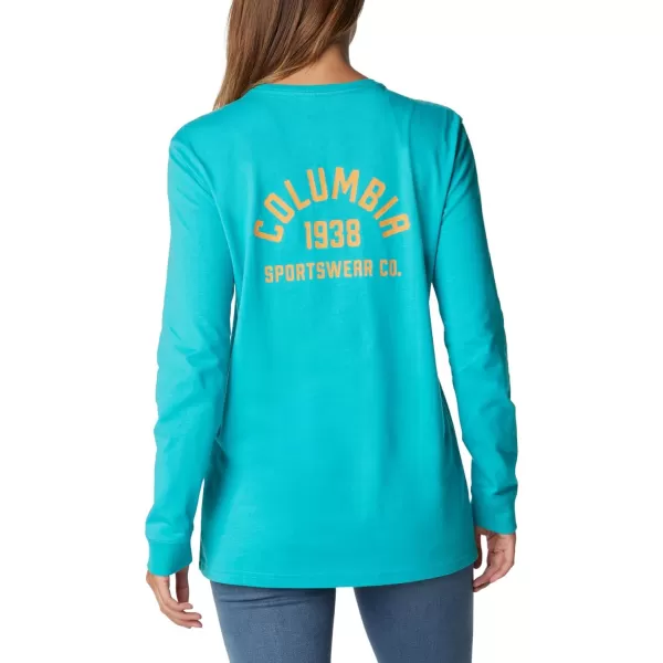 imageColumbia Womens North Cascades Back Graphic Long Sleeve TeeBright Aqua  College Life
