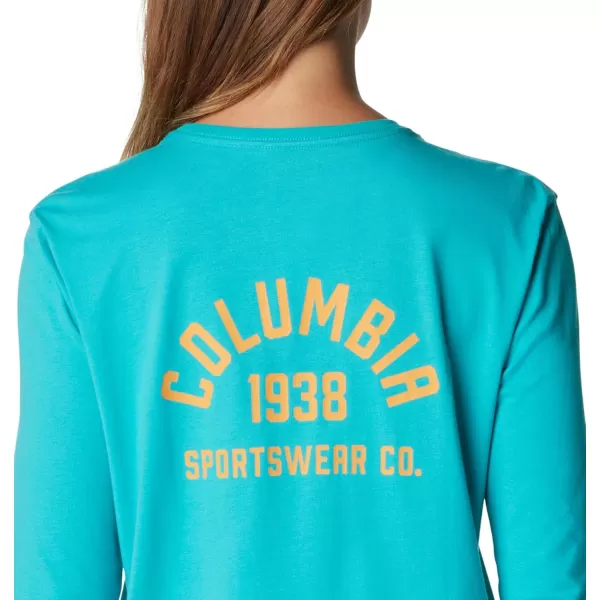 imageColumbia Womens North Cascades Back Graphic Long Sleeve TeeBright Aqua  College Life