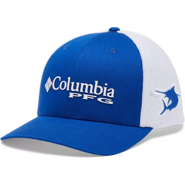 imageColumbia Womens PFG Logo Mesh Ball CapHigh CrownBlue Macaw White Marlin