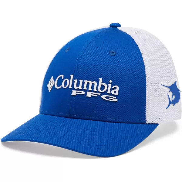 imageColumbia Womens PFG Logo Mesh Ball CapHigh CrownBlue Macaw White Marlin