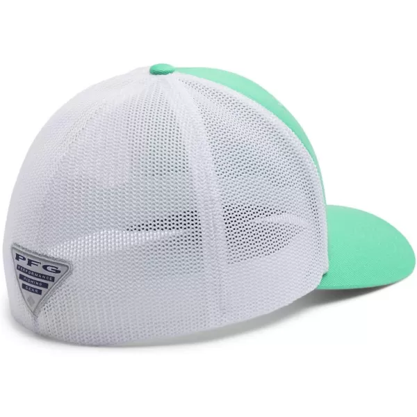 imageColumbia Womens PFG Logo Mesh Ball CapHigh CrownDark LimeTitaniumTuna