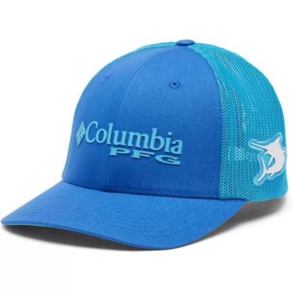imageColumbia Womens PFG Logo Mesh Ball CapHigh CrownWhite Atoll Marlin