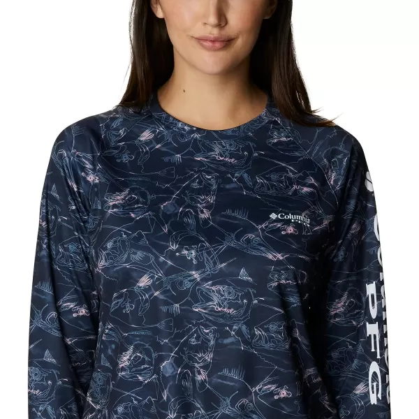 imageColumbia Womens PFG Super Tidal Tee Long Sleeve ShirtCollegiate Navy Contour Fish