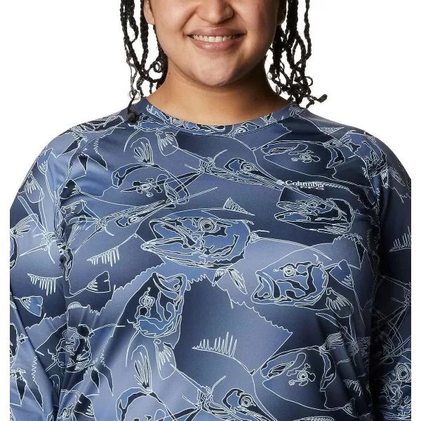 imageColumbia Womens PFG Super Tidal Tee Long Sleeve ShirtCollegiate Navy Fish Frenzy Print