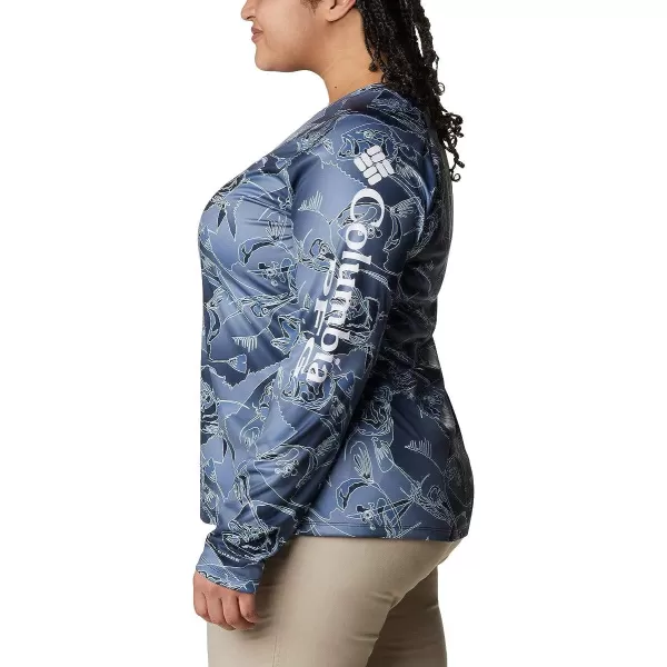 imageColumbia Womens PFG Super Tidal Tee Long Sleeve ShirtCollegiate Navy Fish Frenzy Print