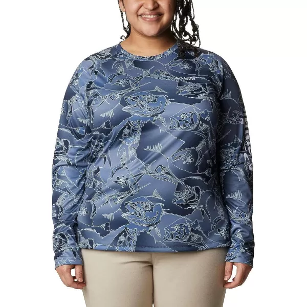 imageColumbia Womens PFG Super Tidal Tee Long Sleeve ShirtCollegiate Navy Fish Frenzy Print