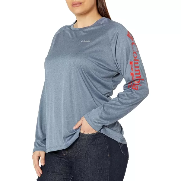 imageColumbia Womens Tidal Tee Ii Long SleeveCarbon HeatherRed Spark Logo