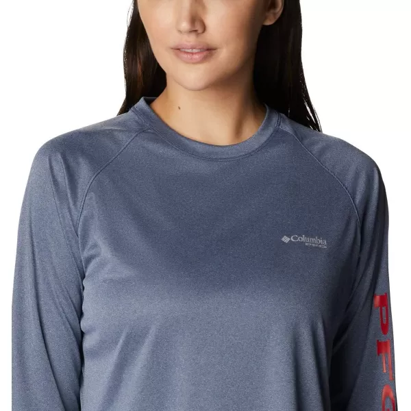 imageColumbia Womens Tidal Tee Ii Long SleeveCarbon HeatherRed Spark Logo
