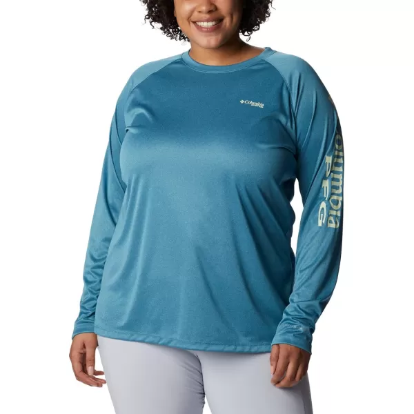 imageColumbia Womens Tidal Tee Ii Long SleeveDeep Marine HeatherLight Lime Logo