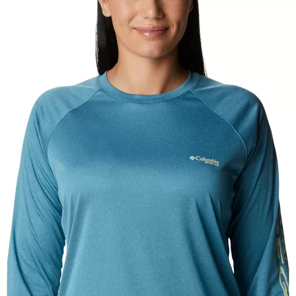 imageColumbia Womens Tidal Tee Ii Long SleeveDeep Marine HeatherLight Lime Logo