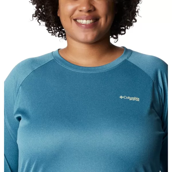 imageColumbia Womens Tidal Tee Ii Long SleeveDeep Marine HeatherLight Lime Logo