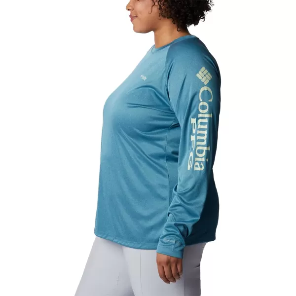 imageColumbia Womens Tidal Tee Ii Long SleeveDeep Marine HeatherLight Lime Logo