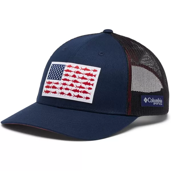 imageColumbia unisexadult Pfg Fish Flag Mesh Snap BackCollegiate NavySunset Red