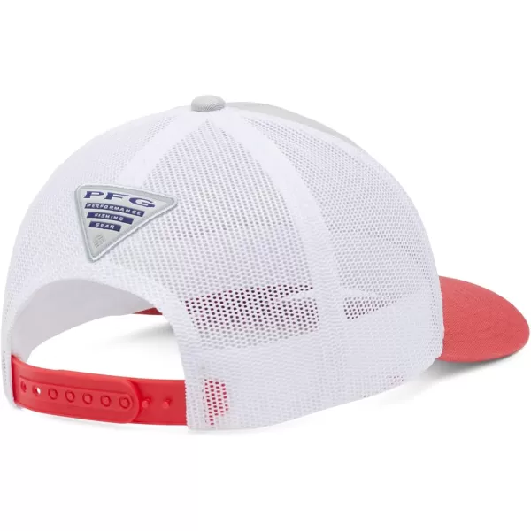 imageColumbia unisexadult Pfg Fish Flag Mesh Snap BackCool GreyWhiteRed Hibiscus