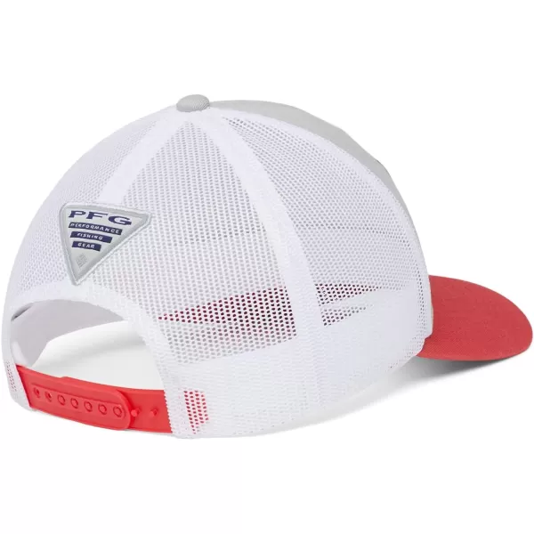 imageColumbia unisexadult Pfg Fish Flag Mesh Snap BackCool GreyWhiteRed Hibiscus