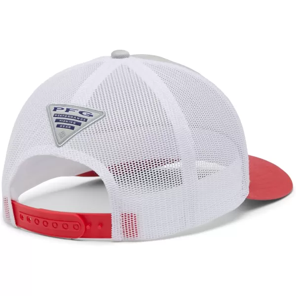 imageColumbia unisexadult Pfg Fish Flag Mesh Snap BackCool GreyWhiteRed Hibiscus