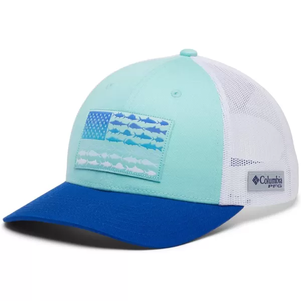 imageColumbia unisexadult Pfg Fish Flag Mesh Snap BackGulf StreamWhiteBlue Macaw