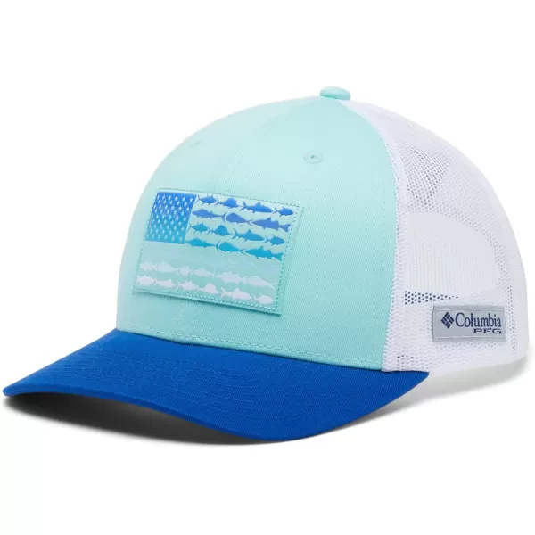 imageColumbia unisexadult Pfg Fish Flag Mesh Snap BackGulf StreamWhiteBlue Macaw
