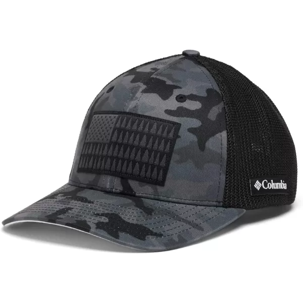 imageColumbia unisexadult Tree Flag Mesh Ball Cap  High CrownBlack Trad Camo