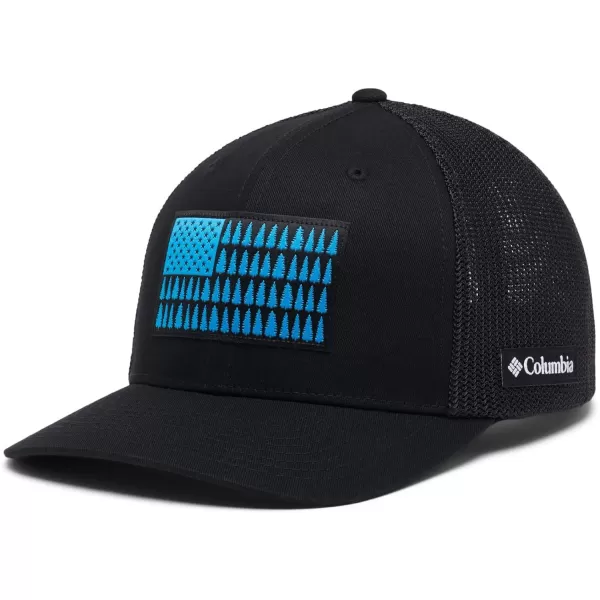 imageColumbia unisexadult Tree Flag Mesh Ball Cap  High CrownBlackCompass Blue