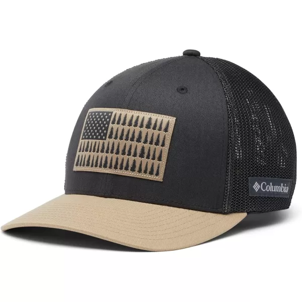imageColumbia unisexadult Tree Flag Mesh Ball Cap  High CrownSharkBritish Tan