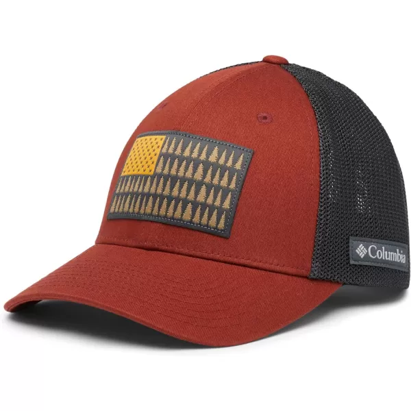 imageColumbia unisexadult Tree Flag Mesh Ball Cap  High CrownWarp Red Shark
