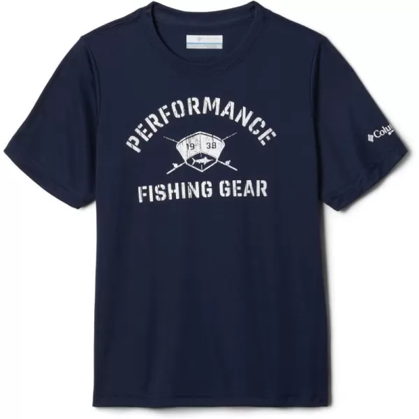 imageColumbia Boys Terminal Tackle PFG First on Water Short SleeveCollegiate NavyHull Mark Marlin Grx
