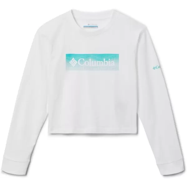 imageColumbia Girls Mission Lake Boxy Long Sleeve TeeWhiteFramed Halftone Logo Graphic