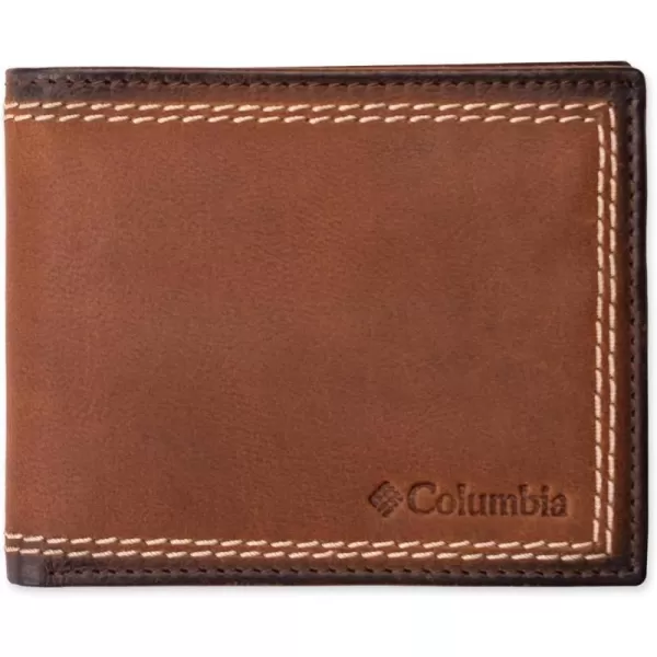imageColumbia Mens Everyday Bifold WalletMultiple Card Slots Id WindowBrown Contrast Stitch
