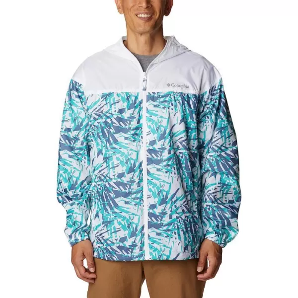 imageColumbia Mens Flash Challenger Novelty WindbreakerBright Aqua Dye Palms TonalWhite
