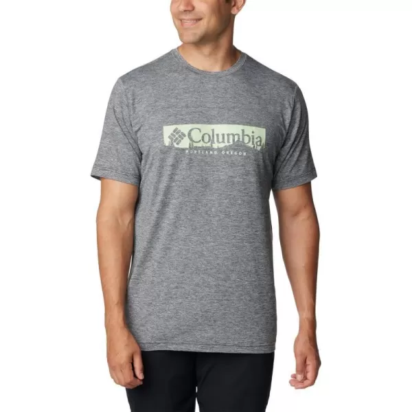 imageColumbia Mens Kwick Hike Graphic Short Sleeve TeeBlack HeatherCsc Box Treeline